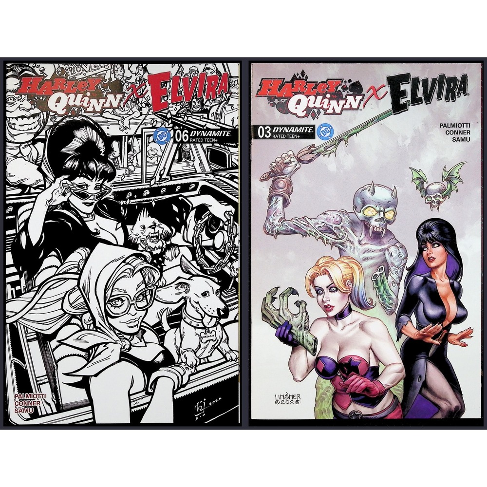 Harley Quinn x Elvira 2X Comic Lot #6 3C B&W Sketch Linsner Variant DC